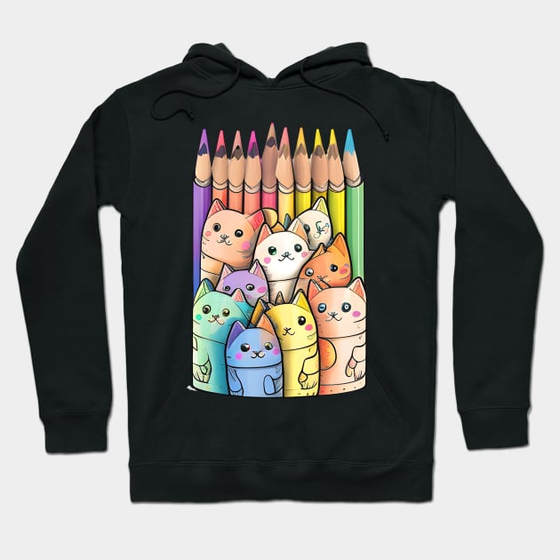 Colorful Cat Kitten Lover - Funny Crayon Cat Hoodie by Matthew Ronald Lajoie